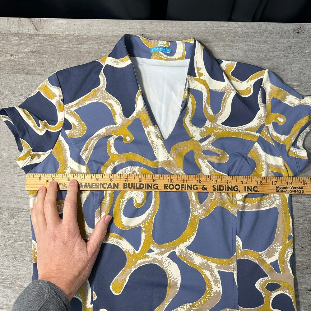 J. McLaughlin Navy, Gold & White Abstract Swirl Short-Sleeve Dress - Picture 9 of 11